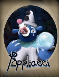  2016 ambiguous_gender bitballet blue_body bodily_fluids clothing clown costume crying generation_7_pokemon hat headgear headwear mammal marine nintendo opera parody pierrot_costume pinniped pokemon pokemon_(species) popplio solo tears 