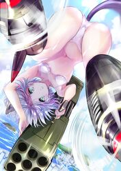  :o animal_ears ass bad_id bad_twitter_id bra breasts cat_ears cat_girl cat_tail cloud commentary_request day extra_ears female fliegerhammer green_eyes grey_hair gun highres holding holding_gun holding_weapon island multishot_rocket_launcher navel ocean ogata_tei outdoors panties rocket_launcher sanya_v._litvyak small_breasts solo strike_witches striker_unit tail underwear underwear_only upside-down water weapon white_bra white_panties world_witches_series 