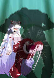  bad_id bad_pixiv_id ball_busting blush bondage cbt closed_eyes crotch_kick female fujiwara_no_mokou highres invisible_man long_hair pain solo_focus spacezin touhou very_long_hair 