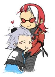  alba_meira brothers closed_eyes grey_hair king_of_fighters king_of_fighters_maximum_impact kof kof:_maximum_impact lowres maximum_impact multicolored_hair multiple_boys red_hair siblings smile snk soiree_meira the_king_of_fighters two-tone_hair white_hair 