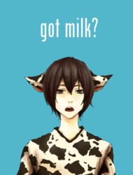  black_eyes black_hair cow_costume durarara!! got_milk kasuka_heiwajima milk milk_mustache 