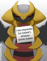  2014 altered_forme_giratina ambiguous_gender black_body black_scales black_sclera black_skin close-up conversational_sign dogshaming dragon english_text feral generation_4_pokemon giratina grey_body grey_scales grey_skin holding_object holding_sign horn humor legendary_pokemon looking_at_viewer meme mythological_creature mythological_scalie mythology nintendo nyaasu placard pokemon pokemon_(species) red_body red_eyes red_scales red_skin scales scalie sign solo text wings yellow_body yellow_scales yellow_skin 