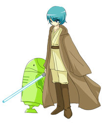  blue_hair camille_bidan crossover energy_sword gundam haro kamille_bidan lightsaber star_wars sword weapon zeta_gundam 