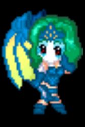  armor chibi damia dragoon female green_hair pale_skin pixel_art playstation red_eyes skirt sprite the_legend_of_dragoon tiara wings 