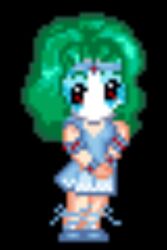  chibi damia female green_hair pale_skin pixel_art playstation red_eyes skirt sprite the_legend_of_dragoon tiara 