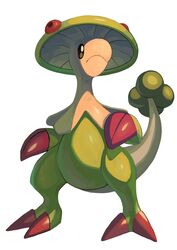  black_eyes breloom claws closed_mouth commentary_request frown full_body highres looking_up no_humans pokemon pokemon_(creature) shiny_skin solo standing tesshii_(riza4828) 