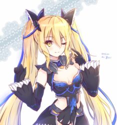  bad_id bad_twitter_id blonde_hair boots breasts detached_sleeves female high_heel_boots high_heels kiri_celea long_hair nightmare_series open_mouth phantasy_star phantasy_star_online_2 small_breasts smile sword twintails very_long_hair weapon wide_sleeves yellow_eyes 