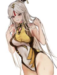  bad_id bad_twitter_id blonde_hair blush breasts brown_eyes female genshin_impact hair_ornament hairpin hominamia inactive_account large_breasts long_hair looking_at_viewer ningguang_(genshin_impact) one-piece_swimsuit simple_background smile solo swimsuit very_long_hair wet white_background 