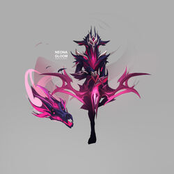  bow_(weapon) female floating grey_background highres holding holding_bow_(weapon) holding_weapon horns kindred_(league_of_legends) lamb_(league_of_legends) league_of_legends leg_up looking_at_viewer mask neona_gloom open_mouth pink_eyes sharp_teeth simple_background standing standing_on_one_leg teeth weapon wolf_(league_of_legends) 