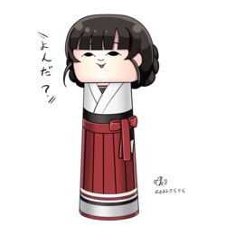  bangs blunt_bangs braid brown_hair commentary_request dated double_bun dougi female hakama japanese_clothes kantai_collection kokeshi long_hair no_humans red_hakama signature simple_background solo tk8d32 toy translation_request twin_braids un&#039;you_(kancolle) white_background yawata_maru_(kancolle) 