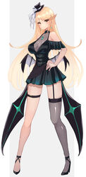  absurdres alternate_costume blonde_hair breasts chest_jewel dress earrings female hat highres jewelry large_breasts long_hair mythra_(xenoblade) risumi_(taka-fallcherryblossom) short_dress simple_background solo swept_bangs very_long_hair white_background wings xenoblade_chronicles_(series) xenoblade_chronicles_2 yellow_eyes 