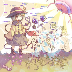  :d abstract black_footwear black_hat blouse blue_flower blue_rose bow buttons can carnivorous_plant clip_studio_paint_(medium) diamond_button female fish floral_print flower flying_fish frills full_body green_eyes green_hair green_skirt hat hat_bow heart heart_of_string holding holding_watering_can komeiji_koishi leaf light_rays long_sleeves plant rose sekisei_(superego51) shirt short_hair skirt sleeves_past_fingers sleeves_past_wrists smile solo spiral third_eye thorns touhou watering watering_can wide_sleeves worm yellow_bow yellow_shirt 