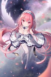  absurdres angel_wings azur_lane bad_id bad_pixiv_id breasts commentary_request dress english_commentary female highres long_hair mixed-language_commentary nicknameokupied perseus_(azur_lane) pink_eyes pink_footwear pink_hair shirt star_(sky) white_dress white_shirt wings 