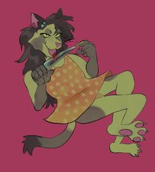  anthro clothing domestic_cat dress felid feline felis female holding_knife holding_object knife mammal smile solo videonastyz 