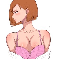  bra breasts female jujutsu_kaisen kugisaki_nobara lips medium_breasts orange_eyes orange_hair profile short_hair simmsy simple_background solo underwear 