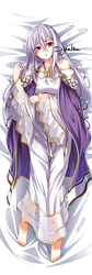  absurdres bare_shoulders barefoot breasts circlet commentary corruption dakimakura_(medium) dark_persona dress feet female fire_emblem fire_emblem:_genealogy_of_the_holy_war full_body highres incredibly_absurdres jewelry julia_(fire_emblem) julia_(heart_usurped)_(fire_emblem) long_hair lying mind_control on_back purple_hair red_eyes ryuka solo 