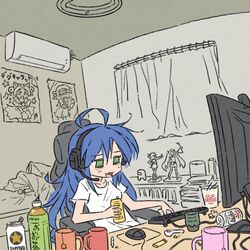  :3 :d ahoge air_conditioner among_us asahi_breweries at_computer bed beer_can blue_hair bottle can chair computer computer_keyboard computer_mouse cup curtains dejiko di_gi_charat disposable_cup drink_can female figure green_eyes green_tea hatsune_miku headset holding holding_can indoors izumi_konata long_hair lucky_star mole mole_under_eye mousepad_(object) mug nissin_cup_noodle on_chair open_mouth otaku otaku_room plastic_bottle poster_(object) sapporo_beer sex_toy shirt short_sleeves sitting smile solo star_(symbol) suzumiya_haruhi suzumiya_haruhi_no_yuuutsu tea truffleduster vibrator vocaloid white_shirt 