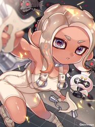  agent_8_(splatoon) armpit_crease blurry blurry_foreground bodysuit breasts commentary_request crown dark-skinned_female dark_skin drone female fish fish_skeleton floating grey_eyes grey_hair highres jelleton looking_at_viewer marching_andante medium_breasts medium_hair octoling octoling_girl octoling_player_character order_dualies_(splatoon) parted_lips pearl_drone_(splatoon) red_eyes shina_shina sleeveless sleeveless_bodysuit splat_dualies_(splatoon) splatoon_(series) splatoon_3 splatoon_3:_side_order star-shaped_pupils star_(symbol) swarming_languendo symbol-shaped_pupils tentacle_hair white_bodysuit white_footwear 