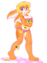  alpha_channel anthro blonde_hair bodily_fluids famicom female floppy_disk fur hair lagomorph leporid lolipoplamb mammal nintendo orange_body orange_fur purple_eyes rabbit solo sweat sweatdrop tangobunny 