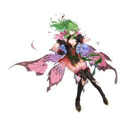  antennae blush boots breasts butterfly_wings cleavage cleavage_cutout clothing_cutout dress fairy fairy_wings fake_wings female fire_emblem fire_emblem_awakening fire_emblem_heroes flower full_body garter_straps gloves green_eyes green_hair hair_ornament high_heels insect_wings large_breasts leaf leaf_on_head long_hair multicolored_clothes multicolored_dress official_alternate_costume official_art pointy_ears ponytail ribbon rose solo thigh_boots thighhighs tiara tiki_(adult)_(fire_emblem) tiki_(adult)_(resplendent)_(fire_emblem) tiki_(fire_emblem) torn_clothes transparent_background wings zonotaida 