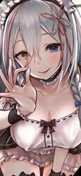  animal_ears artist_request blue_eyes breasts fellatio_gesture female grey_hair happy highres kemomimi_refle! large_breasts light_smile non-web_source ronomiya_hinagiku smile source_request virtual_youtuber yellow_eyes 