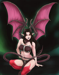  2021 2_horns 5_fingers black_background black_bottomwear black_bra black_clothing black_eyebrows black_eyeliner black_hair black_horn black_lips black_loincloth black_neckwear black_tail black_underwear black_wings bottomwear bra breasts claws cleavage clothed clothed_female clothed_humanoid clothing countershade_legs countershading demon demon_humanoid eyebrows eyelashes eyeliner eyeshadow female fingernails fingers green_background grey_bottomwear grey_bra grey_claws grey_clothing grey_loincloth grey_underwear hair holding_tail horn horned_humanoid humanoid humanoid_pointy_ears lips loincloth long_hair looking_at_viewer makeup mascara medium_breasts membrane_(anatomy) membranous_wings multicolored_bra multicolored_clothing multicolored_underwear nails navel not_furry pale_skin pink_eyeshadow pink_wings raised_wings red_body red_eyes red_skin reverse_countershading roxyrex signature simple_background sitting skimpy solo spread_wings strapless_bra strapless_clothing strapless_underwear tail tailed_humanoid two_tone_bra two_tone_clothing two_tone_loincloth two_tone_underwear two_tone_wings underwear vola_(volacloven) wing_claws winged_humanoid wings 