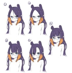  blue_eyes blunt_bangs blush eyes_visible_through_hair female glasses gradient_hair hololive hololive_english long_hair looking_at_viewer mole mole_under_eye multicolored_hair multiple_views ninomae_ina&#039;nis orange_hair paintbrush pointy_ears purple_hair reference_sheet round_eyewear shiina_rei sidelocks smile tentacle tentacle_hair variations very_long_hair virtual_youtuber 