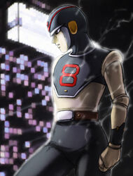  1boy 8_man_(series) 8man android clenched_hand helmet male_focus retro_artstyle solo standing steaming_body ujiga_waita 