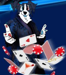  ace_of_clubs ace_of_hearts ace_of_spades alcohol ambiguous_gender anthro aura beverage border_collie bronk bronk_(colliedeer) canid canine canis clothing cocktail cocktail_glass collie container cup domestic_dog draw_over drinking_glass gambling glass glass_container glass_cup herding_dog heterochromia magician magician_robe mammal motion_lines musical_note musical_symbol pastoral_dog poker_chip robe sheepdog solo symbol 
