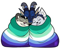  alpha_channel anthro bedding blanket blizzard_entertainment canid cuddling dracthyr dragon european_mythology felid flag group khajiit kyanathal lgbt_pride male male/male mammal microsoft mythological_creature mythological_scalie mythology palehorntea pantherine pride_color_flag pride_colors reingarde scalie snow_leopard the_elder_scrolls trio umbrose vincian_pride_colors warcraft werecanid werecreature western_dragon worgen 