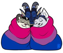  alpha_channel anthro bedding bisexual_pride_colors blanket blizzard_entertainment canid cuddling dracthyr dragon european_mythology felid flag group khajiit kyanathal lgbt_pride male male/male mammal microsoft mythological_creature mythological_scalie mythology palehorntea pantherine pride_color_flag pride_colors reingarde scalie snow_leopard the_elder_scrolls trio umbrose warcraft werecanid werecreature western_dragon worgen 