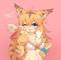  absurd_res anthro blonde_hair cygames feet felid female green_eyes hair hi_res lalamedli mammal mia_(world_flipper) pantherine shy solo tiger toes world_flipper yellow_body 