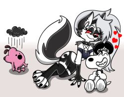  2026 anthro beagle black_clouds black_ears bottomwear breasts canid canid_demon canine canis cartoon_network closed_eyes clothing cloud collar courage_the_cowardly_dog courage_the_cowardly_dog_(character) crossover demon digital_media_(artwork) domestic_dog eyelashes female feral fingerless_gloves fur gloves grey_hair group hair handwear heart_(marking) hellaverse hellhound helluva_boss hunting_dog legginggs loona_(helluva_boss) male mammal markings mythological_canine mythological_creature mythology peanuts_(comic) pink_body pink_fur rain_cloud raining red_sclera sad scent_hound shinragod shorts snoopy spiked_collar spikes spots spotted_body spotted_fur teeth toeless_legwear topwear trio white_body white_eyes white_fur 