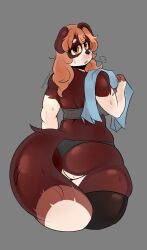  anthro ass big_breasts big_butt bodily_fluids border_collie bra breasts canid canine canis clothing collie domestic_dog female fur hair herding_dog hi_res legwear looking_at_viewer looking_back mammal muscular muscular_anthro muscular_female pastoral_dog pedrodesenhador rear_view sarah_(corgipudding) sheepdog simple_background solo sports_bra sweat sweaty_butt tail thick_thighs thigh_highs topwear towel towel_on_shoulder underwear 
