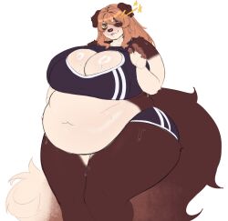  anthro athletic_wear belly big_belly big_breasts blush bodily_fluids border_collie bottomwear bra breasts canid canine canis clothed clothing collie domestic_dog exercise female front_view fur gesture gym_bottomwear gym_shorts hair harufeng herding_dog hi_res huge_breasts looking_at_viewer mammal morbidly_obese navel obese one_eye_closed overweight overweight_anthro overweight_female pastoral_dog sarah_(corgipudding) sheepdog shirt shorts simple_background smile smiling_at_viewer solo sports_bra standing sweat sweaty_body sweaty_breasts sweaty_legs sweaty_thighs tail thick_thighs topwear underwear waving waving_at_viewer wide_hips wink workout workout_clothing workout_outfit 