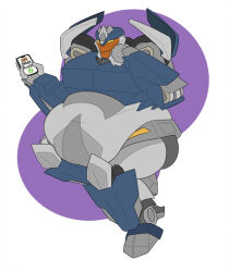  2021 5_fingers belly bent_legs big_belly blue_body breakdown_(transformer) cellphone closed_smile cybertronian digital_drawing_(artwork) digital_media_(artwork) electronics english_text fingers flat_colors grey_belly grey_body hasbro hi_res holding_cellphone holding_object holding_phone humanoid machine male male_humanoid mouth_closed multicolored_body not_furry obese obese_humanoid obese_male orange_face overweight overweight_humanoid overweight_male phone robot robot_humanoid simple_background sitting smile solo takara_tomy text theannoyingnpc thick_thighs transformers yellow_eyes 