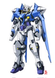  blue_eyes dated english_text gn_drive gundam gundam_00 highres mecha mobile_suit no_humans original pravin_rao_santheran robot science_fiction solo standing v-fin white_background 