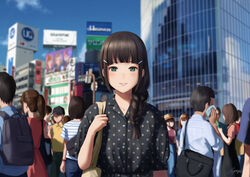  6+boys 6+girls a-rise alternate_hairstyle artist_name backpack bad_id bad_pixiv_id bag baseball_cap billboard black_dress black_hair black_headwear blue_shirt blunt_bangs blush braid brown_hair building city collared_shirt crowd day dress faceless faceless_female faceless_male green_eyes grin hair_ornament hair_over_shoulder hairpin hat holding_strap in-franchise_crossover kira_tsubasa kurosawa_dia long_hair looking_at_viewer love_live! love_live!_school_idol_project love_live!_sunshine!! mole mole_under_mouth multiple_boys multiple_girls outdoors papi_(papiron100) parted_lips pinafore_dress polka_dot polka_dot_shirt real_world_location red_dress shibuya_(tokyo) shibuya_scramble_crossing shirt short_hair short_sleeves shoulder_bag sidelocks signature single_braid sleeveless sleeveless_dress smile solo_focus todo_erena tokyo_(city) upper_body wiping_face wristband yuki_anju 