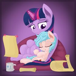  1:1 2019 absurd_res alicorn closed_eyes container cozy_glow_(mlp) cup cutie_mark duo english_text equid equine eyelashes feathered_wings feathers female feral freckles friendship_is_magic hasbro hi_res horn mammal my_little_pony mythological_creature mythological_equine mythology pegasus purple_eyes text twilight_sparkle_(mlp) vito wings young 