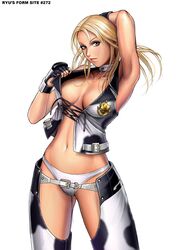  armpits blonde_hair blue_eyes breasts chaps choker cleavage dixie_clemets konami large_breasts long_hair midriff panties rumble_roses ryu_(artist) standing underwear western 