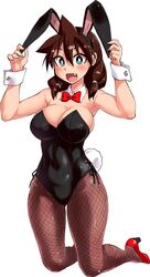  :d amano_megumi amano_megumi_wa_suki_darake! animal_ears bare_shoulders black_leotard blush bow bowtie breasts bright_pupils brown_hair bunny_day cleavage commentary_request fake_animal_ears female fishnet_pantyhose fishnets green_eyes hair_between_eyes high_heels highres kneeling large_breasts leotard looking_at_viewer medium_hair nekoguchi oerba_yun_fang official_art open_mouth pantyhose playboy_bunny rabbit_ears rabbit_tail red_bow red_bowtie red_footwear simple_background smile solo tail white_background wrist_cuffs 