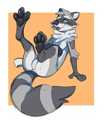  2020 absurd_res animate_inanimate anthro ass digital_drawing_(artwork) digital_media_(artwork) featureless_crotch gamblepaws grey_body hi_res hypnosis hypnotic_clothing living_plushie male mammal mind_control multicolored_body nonbinary_(lore) pawpads plushie procyonid raccoon reclining ringed_eyes robin_(gamblepaws) seam_(sewing) simple_background solo tag_(disambiguation) tongue tongue_out 