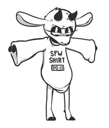  angry anthro black_and_white bovid bovine caprine clothing eyelashes female fur goat gud gud_(fursona) hooves horn mammal monochrome oversized_clothing oversized_shirt oversized_topwear rule_63 shirt solo topwear white_body white_fur 