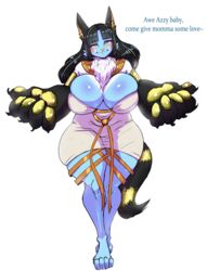  absurd_res aiuut anthro ass big_breasts big_butt black_hair blush blush_lines breast_squish breasts canid canine cleavage clothed clothing english_text female gausscannon hair happy hi_res mammal mature_female slightly_chubby smile solo spread_arms squish text thick_thighs tight_clothing wide_hips 