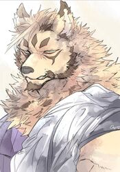  anothereidos_of_dragon_vein_r anthro bust_portrait canid canine canis fur green_eyes hair looking_at_viewer male mammal mane mane_hair orenjimaru portrait solo white_body white_fur wolf zacharoff_(anothereidos_r) 