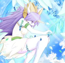  2018 anthro ass breasts canid canine canis clothed clothing female female_anthro fur hair horn icykatsura kemono legend_of_mana mammal mana_(series) purple_eyes purple_hair sierra_(mana) solo square_enix white_body white_fur 