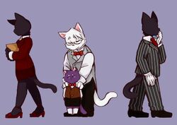  amaki_tsukishiro anthro bow_(feature) bow_tie business clothing comforting domestic_cat dress dress_shirt faceless father_(lore) father_and_child_(lore) felid feline felis female group male mamaito mammal morenatsu mother_(lore) mother_and_child_(lore) parent_(lore) parent_and_child_(lore) sad shin_(morenatsu) shirt simple_background topwear young young_anthro 