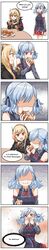  2girls absurdres batter blonde_hair blue_hair blush bow bowtie dinergate_(girls_frontline) dulldull eating english_text food girls_frontline gloves headphones highres long_image m4_sopmod_ii_(girls_frontline) multiple_girls red_eyes spas-12_(girls_frontline) speech_bubble tall_image 