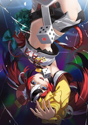  :d absurdres animal_ears arm_up armpits bare_shoulders black_gloves blue_eyes commentary_request crop_top crop_top_overhang detached_sleeves dice fangs female gloves hakos_baelz hand_on_own_hip highres hololive hololive_english kimyo long_hair long_sleeves looking_at_viewer midriff miniskirt mouse_ears mouse_girl multicolored_hair navel open_mouth pleated_skirt red_hair revealing_clothes shirt single_glove skirt smile solo stomach strapless strapless_shirt thighs twintails two-tone_hair upside-down upside-down_commentary v-shaped_eyebrows virtual_youtuber white_shirt white_skirt 