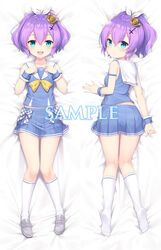  :d ass azur_lane bare_shoulders bed_sheet blue_serafuku blue_shirt blue_skirt blush bow closed_mouth commentary crown dakimakura_(medium) female green_eyes grey_footwear hair_between_eyes hair_ornament hair_ribbon heijialan javelin_(azur_lane) javelin_(let&#039;s_become_waitresses!)_(azur_lane) kneehighs loafers looking_at_viewer looking_back lying mini_crown multiple_views no_shoes official_alternate_costume on_back on_stomach open_mouth photoshop_(medium) pleated_skirt purple_eyes ribbon sailor_collar sample_watermark school_uniform serafuku shirt shoes skirt sleeveless sleeveless_shirt smile socks soles tilted_headwear watermark white_bow white_ribbon white_sailor_collar white_socks wrist_cuffs 